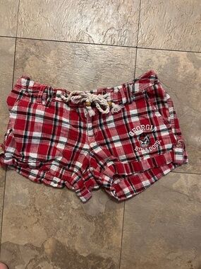 UGA BULLDOGS Red Plaid Women's L Shorts with Rope Drawstring SIZE 5 S M
